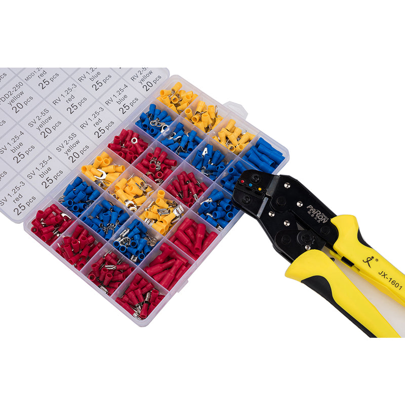 PARON JX-1601-01T AWG24-14 Crimper Plier Wire Crimper Tools Kit Ratchet Plier Hand Tools with 500Pcs Terminals