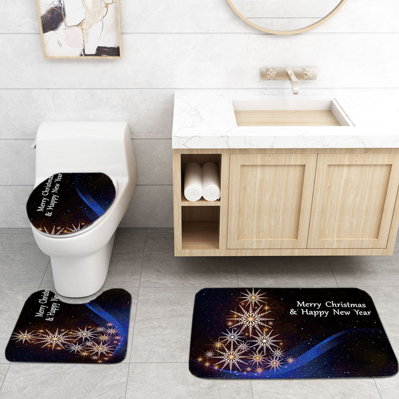 Bathroom Mat Merry Christmas Decoration Style Floor Mat Covered Toilet Lid Shower Curtain