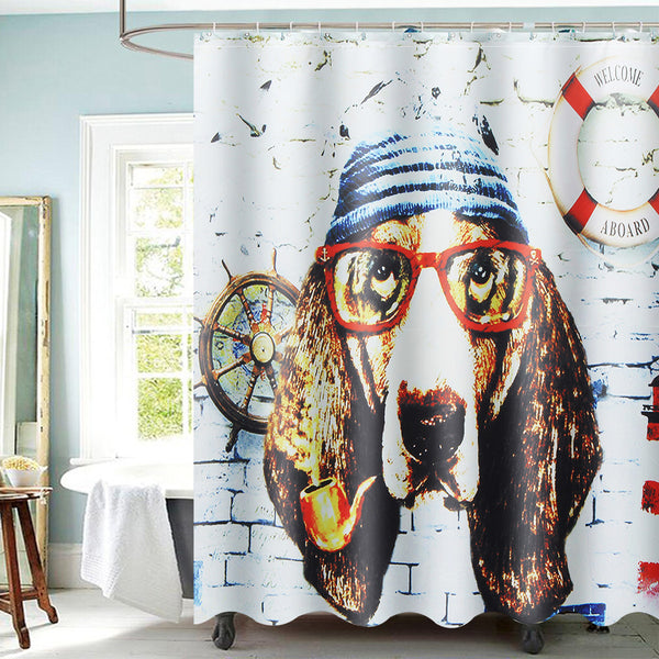 Modern Animal 3D Waterproof Polyester Shower Curtain Dog Octopus Pattern With 12 Plastic Hooks For Bath And Shower