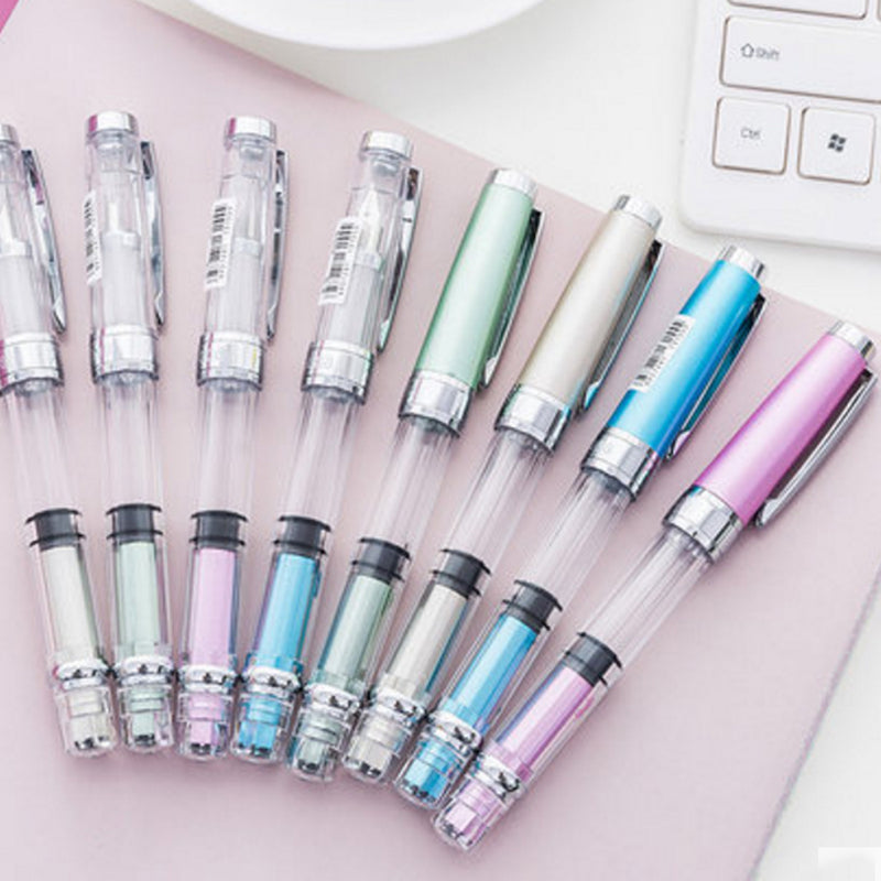 Wing Sung 3008 Piston Transparent Fountain Pen Wingsung Silver EF Nib & Trim Ink Pen Office School Gift