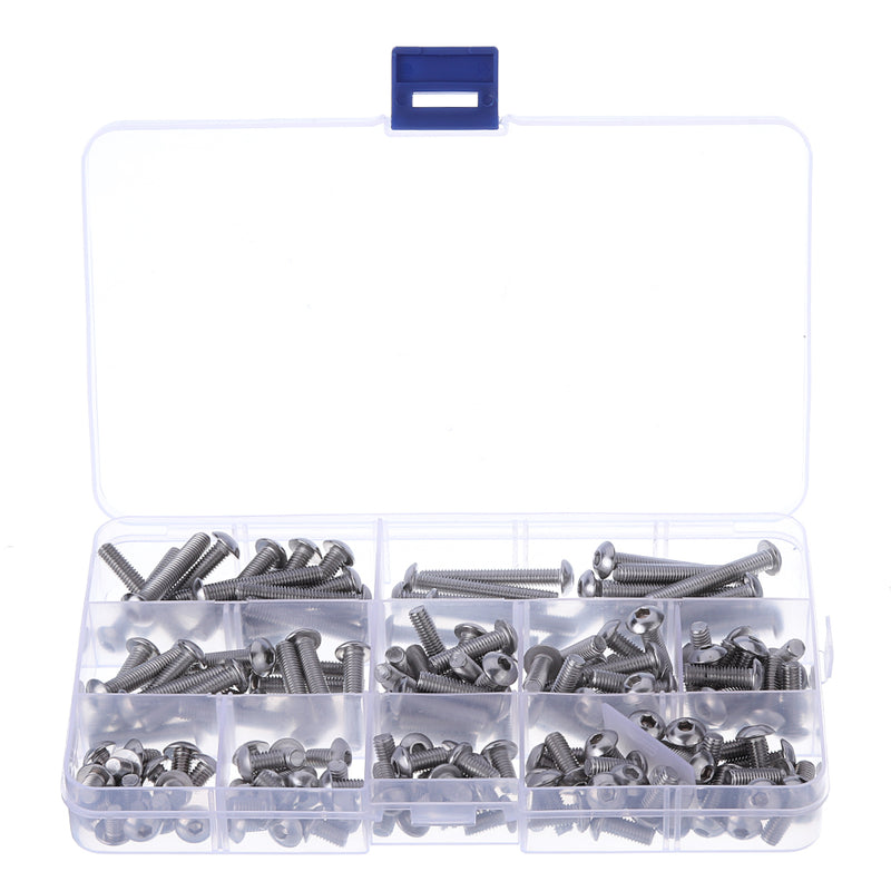 Suleve M5SH7 165Pcs M5 Hex Socket Button Head Screw 304 Stainless Steel Bolt Assortment Set