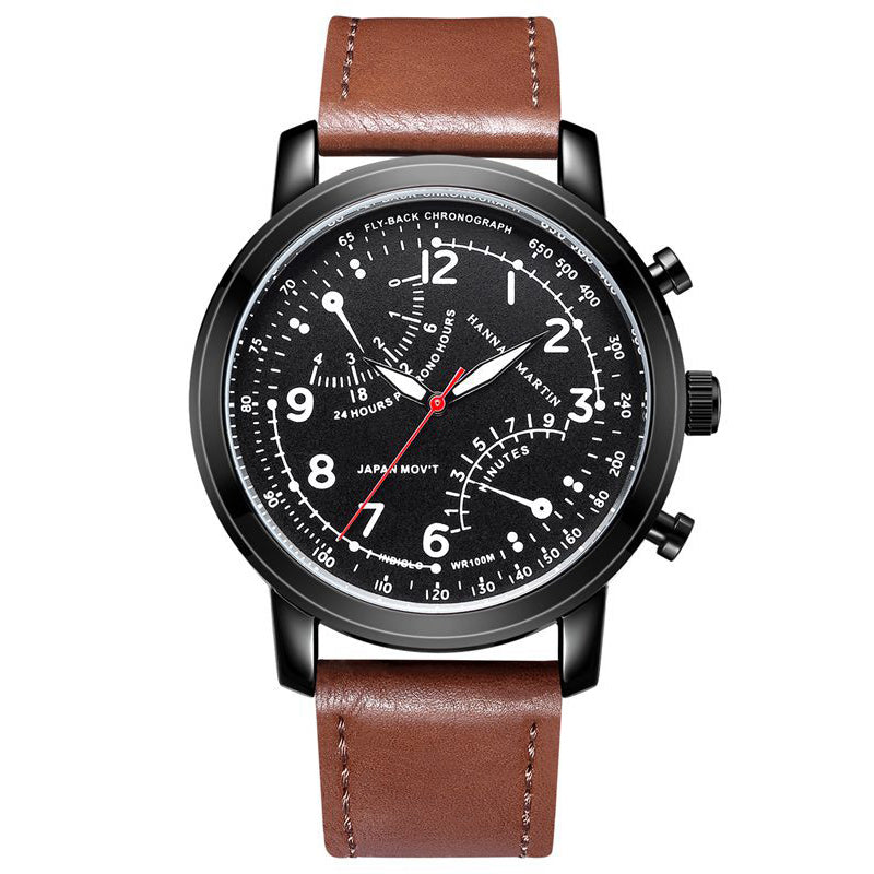 Hannah Martin Men Relogio Masculino Leather Band Decorative Small Dial Quartz Watch