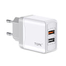 TOPK 3A QC 3.0 Quick Charging Dual USB Ports EU Charger Adapter For iPhone X XS Oneplus Pocophone HUAWEI P30 XIAOMI MI9 S10 S10+