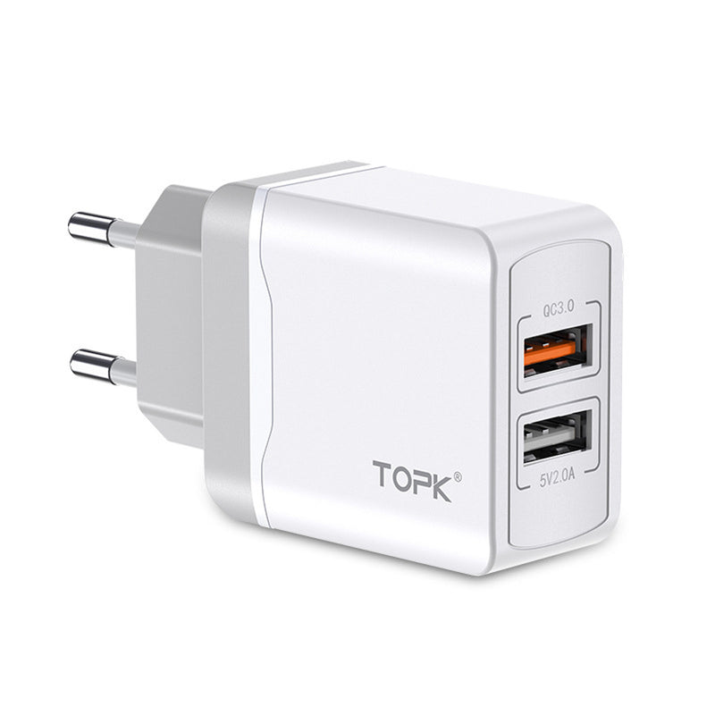 TOPK 3A QC 3.0 Quick Charging Dual USB Ports EU Charger Adapter For iPhone X XS Oneplus Pocophone HUAWEI P30 XIAOMI MI9 S10 S10+
