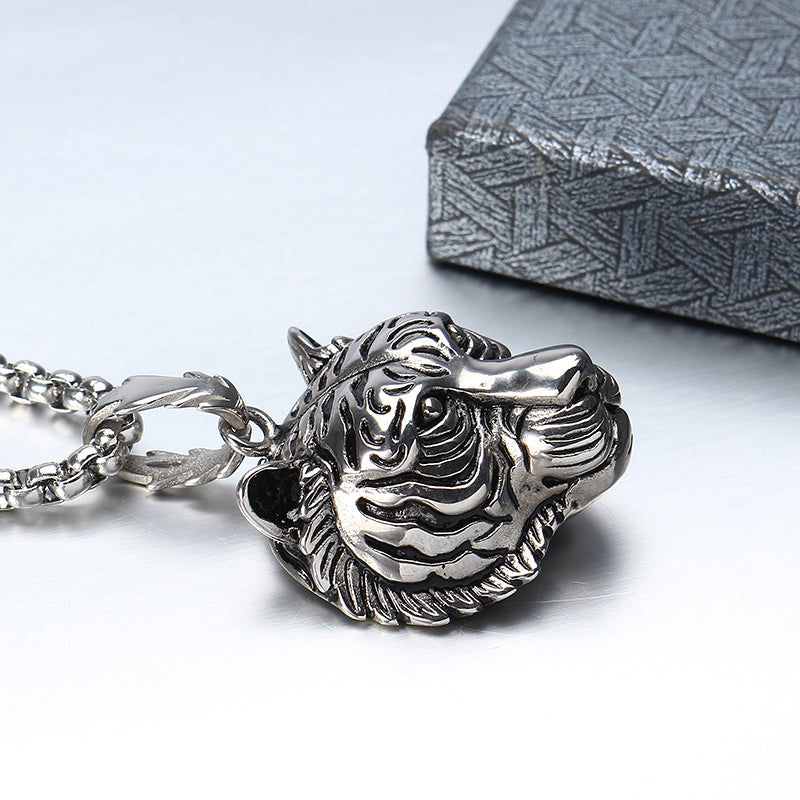 Men's Punk Gold Black Tiger Stainless Steel Long Necklace Hip-hop Accessory