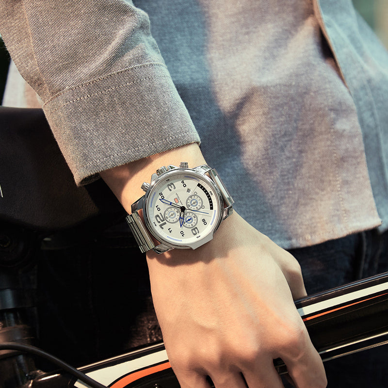 MINIFOCUS 0229G Full Steel Business Style Men Wristwatch Calendar Multifunction Quartz Watch