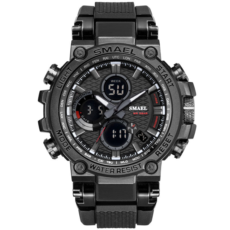 SMAEL 1803 Metal Case Luminous Needle 5ATM Waterproof Sport Dual Display Digital Watch