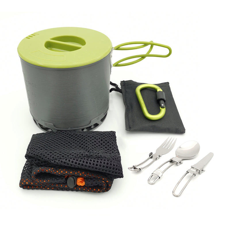 5Pcs/set 1.2L 1-2 People Hot Heat Ring Cooking Pot Outdoor Camping Picnic Tableware With Carabiner