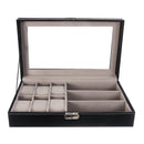 9 Grids Glass Watch Storage Box PU Leather Solid Wooden Case Dispaly Glasses Box
