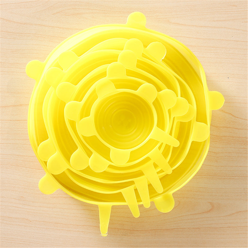 6Pcs Stretch Silicone Kitchen Food Bowl Container Cover Storage Wraps Seals Reusable Lids