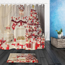 Christmas Tree Interior Xmas Fireplace Pink Decorated Indoors Shower Curtain Bathroom Sets