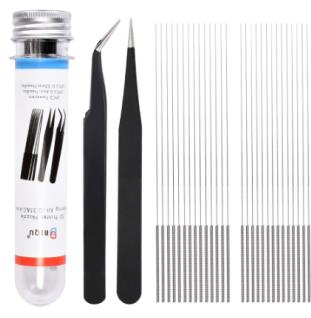 30PCS 0.4mm&0.35mm Bendable Drill Bit Nozzle Cleaner + 2Pcs Tweezers Set For 3D Printer Nozzle Cleaning