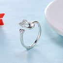 YUEYIN Fashion Trend Ring Silver Plated Cat Romantic Heart Opening Adjustable Finger Rings for Women