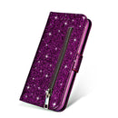 Bling Glitter Luxury Flip PU Leather Zipper Wallet Phone Bag with Multi Card Slots Stand Protective Case for iPhone 11 / iP XR / iP 7 / iP 8