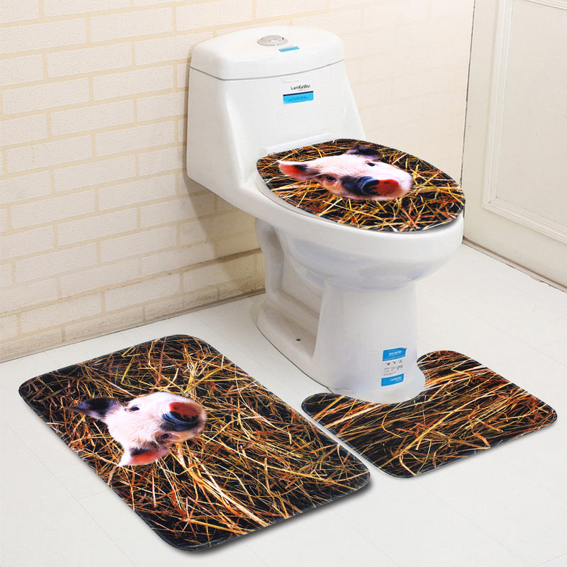 3PCS Non-Slip Bathroom Washable Carpet Animal Bathroom Rug Toilet Cover Mat