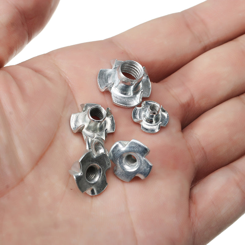 Suleve CSTN3 90Pcs Four Prong T Nut Inserts Carbon Steel Zinc Plated For Wood M3/M4/M5/M6/M8 Nut Assortment Kits