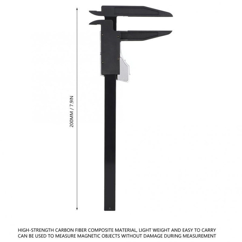 200mm Digital Ruler Digital Caliper Solar Power Carbon Fiber Ruler with 75mm Long Jaw Measuring Tool