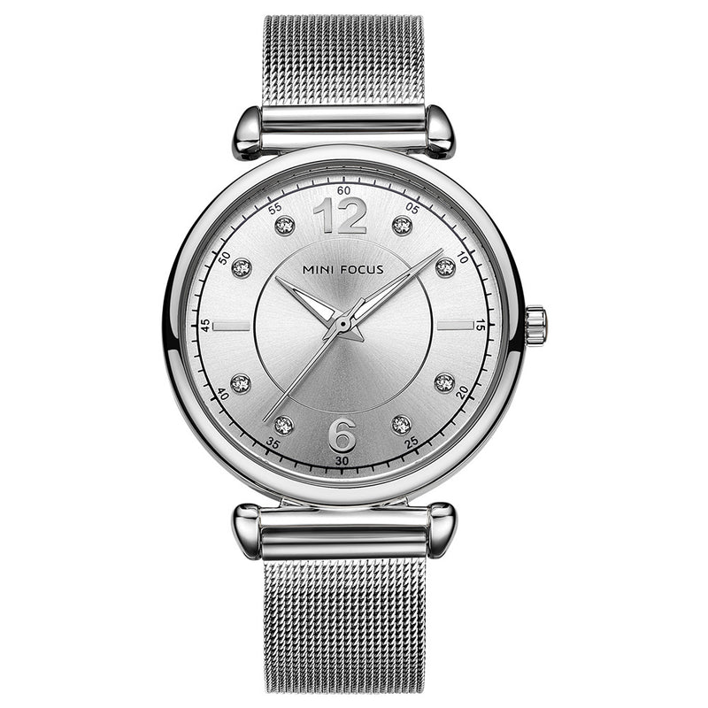 MINI FOCUS MF0177L Elegant Design Mesh Steel Women Wristwatch Crystal Ladies Quartz Watch
