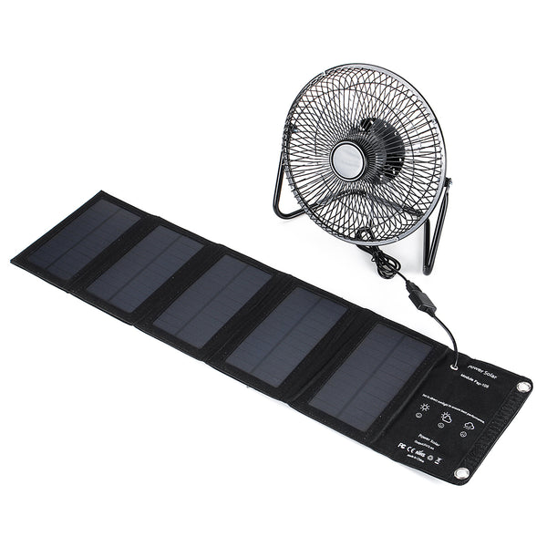 10W 5V USB Foldable Mono Solar Panel Solar Power Chager With 8Inch USB Cooling Fan For Camping Hiking