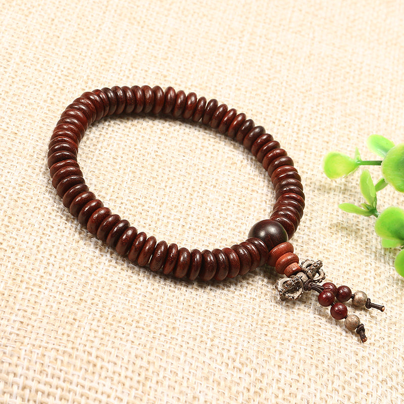 Natural Siam Rosewood Beads Buddha Bead Elastic Bracelet for Women Men