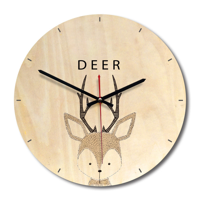 Wooden Wall Clock Livingroom Wood Animal Printing Painting Wall Clock Creative Clock Home Decor