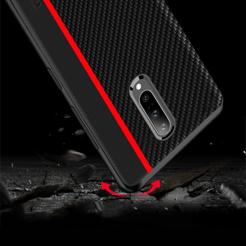 Bakeey Shockproof Carbon Fiber Soft Silicone Edge PU Leather Protective Case for OnePlus 7 Pro
