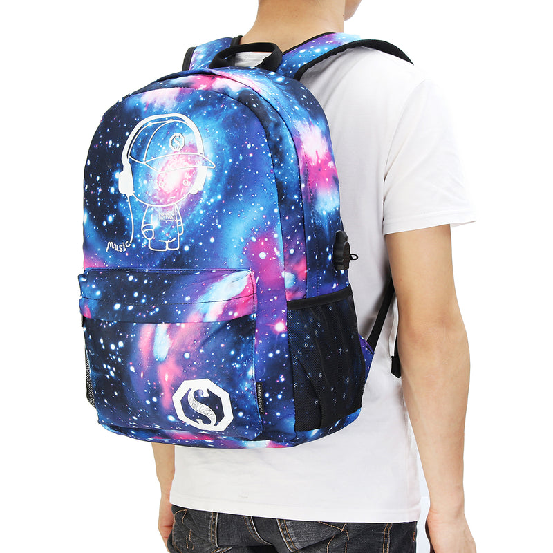 Men's Galaxy Pattern Anti Theft Laptop Bag Backpack Travel Bag With External USB Charging Port