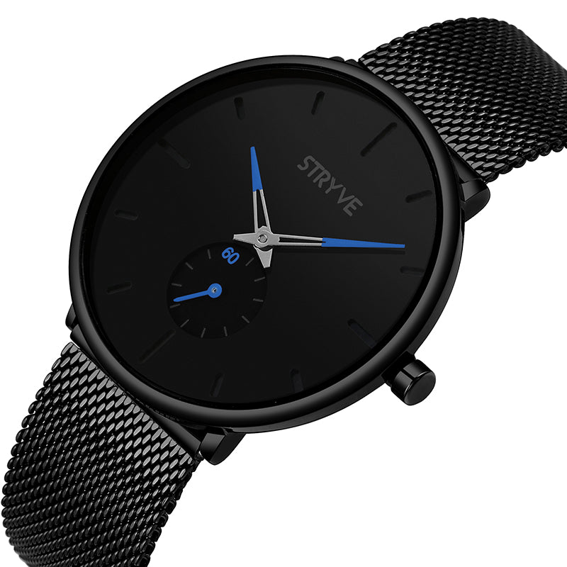 STRYVE S9501 Fshion Men Simple Dial Full Mesh Steel Strap Independent second Dial Quartz Watch