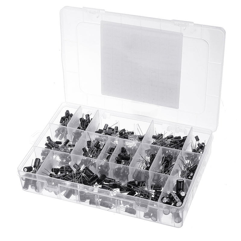 550pcs 24 Values 16V/25V/35/50V (0.1uF To 2200uF) Mix Electrolytic Capacitor Assorted Kit With Storage Box