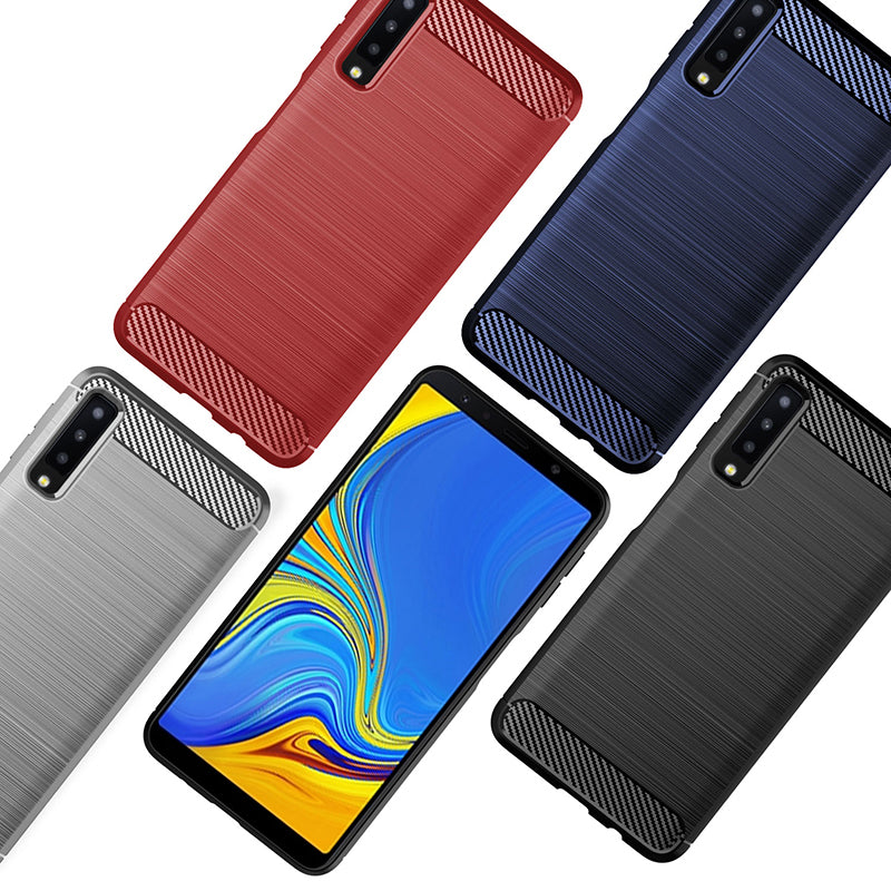 Mofi Protective Case For Samsung Galaxy A7 2018 Carbon Fiber Brushed Finish Fingerprint Resistant