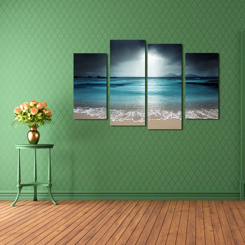 Miico Hand Painted Four Combination Decorative Paintings Blue Sea Wall Art For Home Decoration