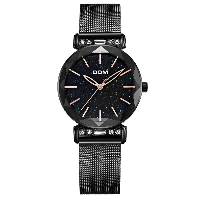 DOM G-1245BK Fashion Women Watch Starry Sky Dial Hardlex Glass Stainless Steel Straps Quartz Watch
