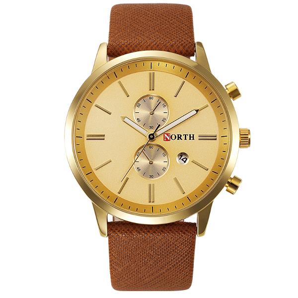 NORTH 6008 Fashion Men Quartz Watch Casual Leather Strap Bussiness Wristwatch