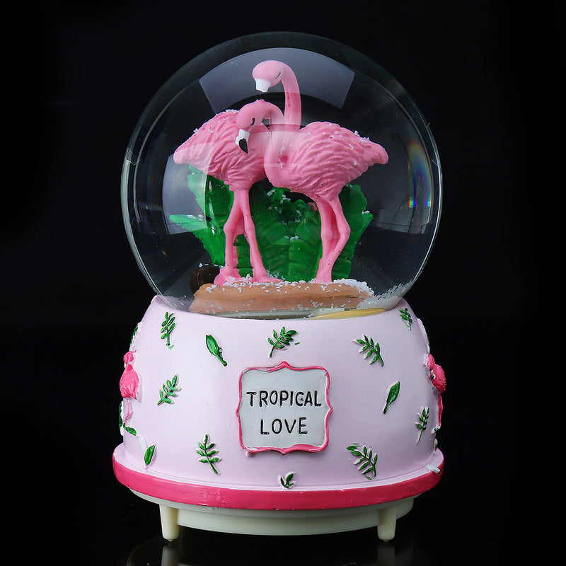 Creative Crystal Flamingo Musical Snow Globe Music Box Valentine's Birthday Gift