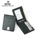 Men's Carbon Fiber Grain Billfold Wallet RFID Blocking ID Card Holder Money Clip