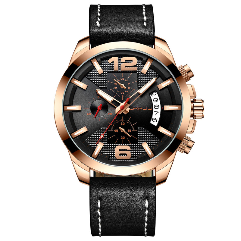 CRRJU 2285 Fashion Men Luminous Display Calendar Chronograph Leather Strap Quartz Watch