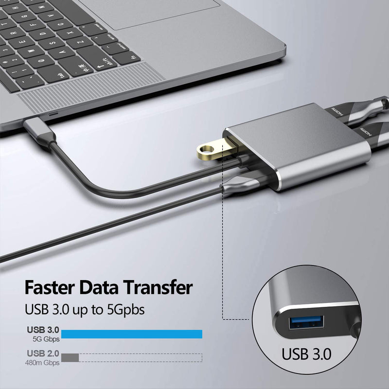 Bakeey USB-C Type-C DisplayPort Adapter Converter With Dual 4K HD Display Ports + 1 * USB 3.0 + 1 * 60W PD Charging Port For Smart Phone Tablet iPad Pro 2018 Laptop MacBook