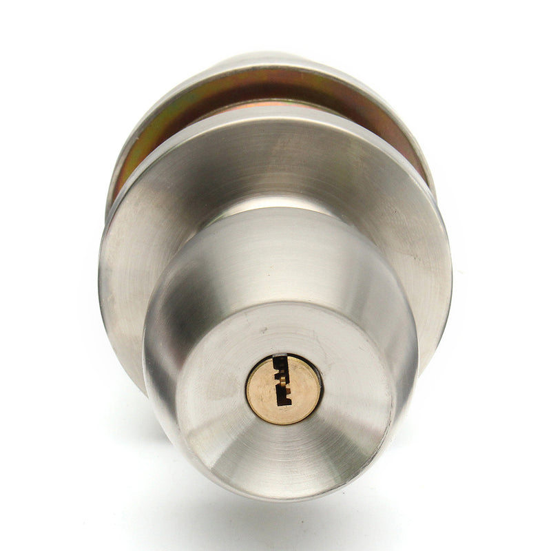 Stainless Steel Round Door Knobs Handle Entrance Interior Passage Lock Entry with Key
