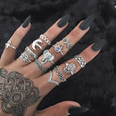 13 Pcs Women's Retro Carved Hollow Elephant Palm Mosaic Lotus Rhinestone Rings