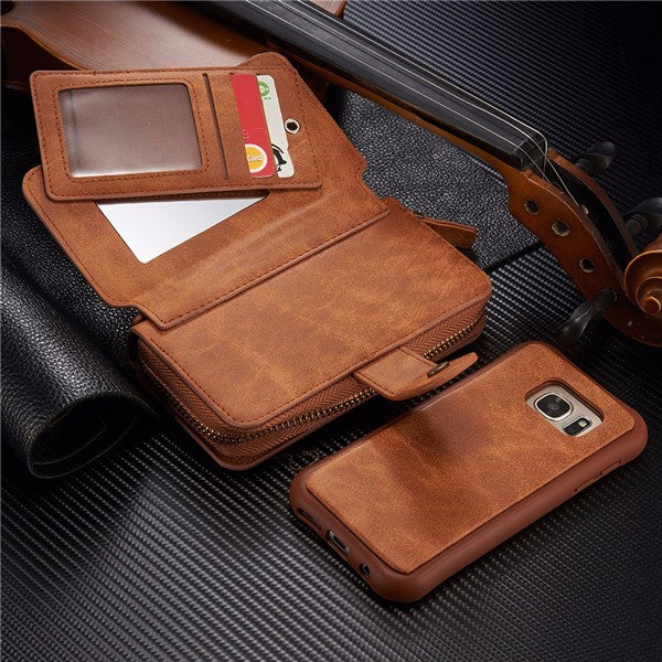BRG Universal Removable Functional Wallet Case PU HandBag Zipper Cover for Samsung Galaxy S7