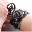 Vintage Punk Gothic Skull Case Leather Band Men Bracelet Quartz Wrist Watch