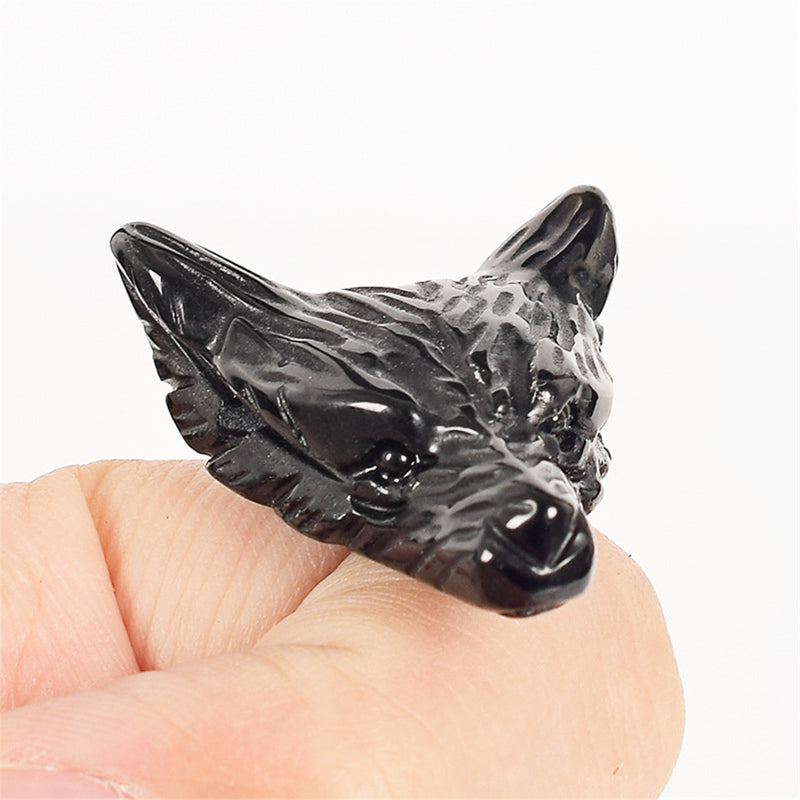 Natural Black Obsidian Wolf Head Pendant Necklace Jewelry Quartz Crystal Gift