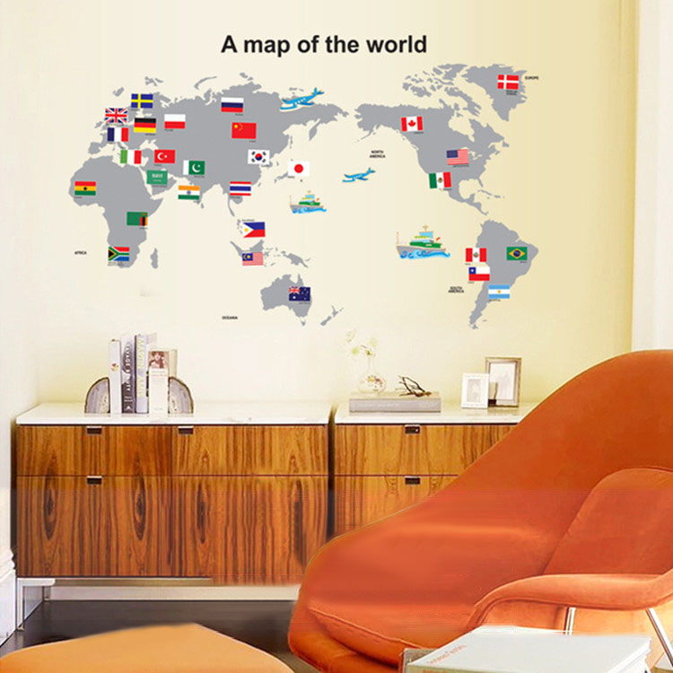 World Map PVC Wall Stickers Removable Waterproof Wall Art Decals Home Decor