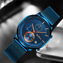 BIDEN BD0179 Chronograph Date Display Men Wristwatch Mesh Steel Band Quartz Watch