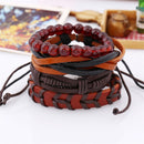Punk Woven Cowhide Bracelet Multiplayer Men's Hemp Leather Beads Bracelets