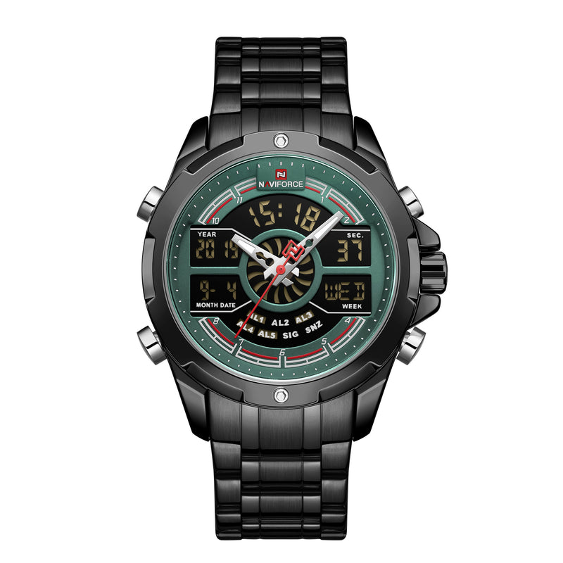 NAVIFORCE NF9170 LED Display Metal Case Dual Display Watch Business Style Men Digital Watch