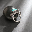 Fashion Blue Turquoise Crystal Finger Ring Geometric Antique Silver Rings Ethnic Jewelry