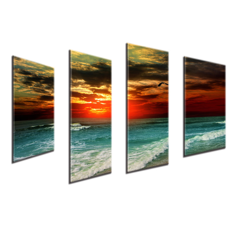 Miico Hand Painted Four Combination Decorative Paintings Beach Sunset Wall Art For Home Decoration