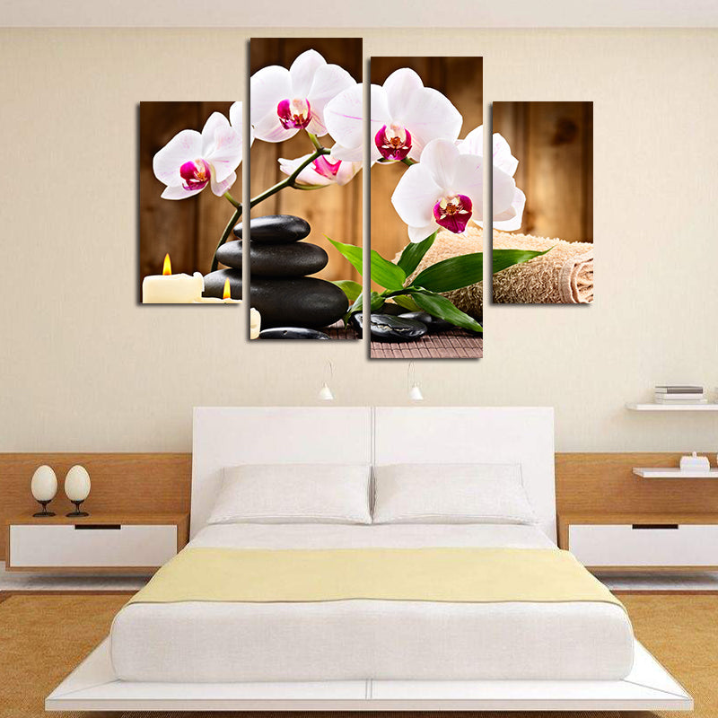 Miico Hand Painted Four Combination Decorative Paintings Four Flowers Wall Art For Home Decoration