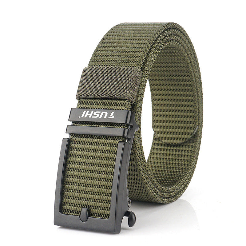 TUSHI 120cm Punch Free Black/Silver Buckle Tactical Belt Quick Release Nylon Waist Belts Casual Belt